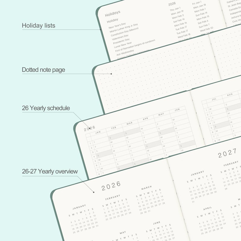 &And Per Se And Per Se Planner 2025-2026, 15-Month Hardcover Daily, Weekly & Monthly Planner, A5 size, 100GSM Thick Paper, Back Pocket, Monthly Tabs, 5.7"" x 8"" (Green) - Image 5